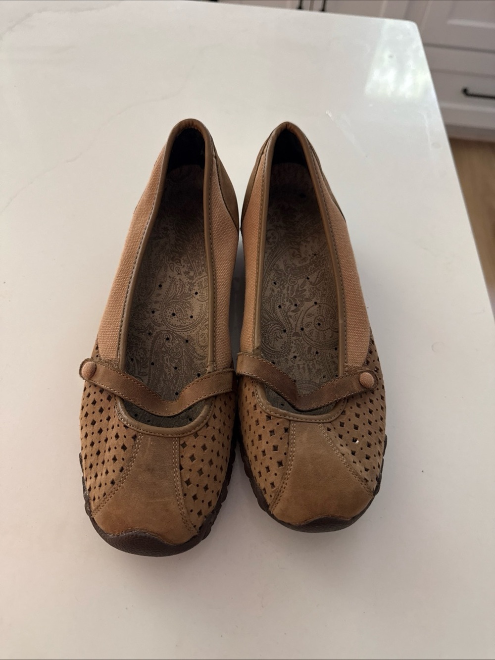 Women's Perforated Tan Slip-On Comfort Flats